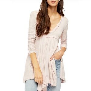 Free People Birdie Henley Slit Babydoll Long Sleeve Lilac Top Size XS Women